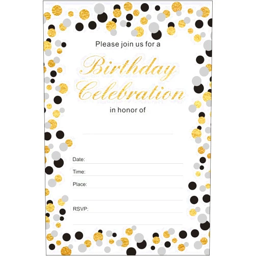 LoveUparty 25 Pack of Birthday Party Invitations with Envelopes for Invitation (Black)