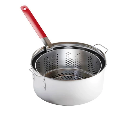 Gas One Aluminum Cooking Pot Deep Fryer with Basket – 10QT Aluminum Fry Pot with Easy Grip Handle – Durable Food Grade Outdoor Fryer with Perforated Strainer Basket – Ideal for Seafood, Chicken