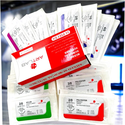 ArtLab-Mixed Practice Sutures -Sutures Thread W/Needle (Mixed 2/0,3/0,4/0)-for Medical,Nursing,and Veterinary Students Suture Training Suture Kit Companion Demonstration and Education Use Only-24/pk