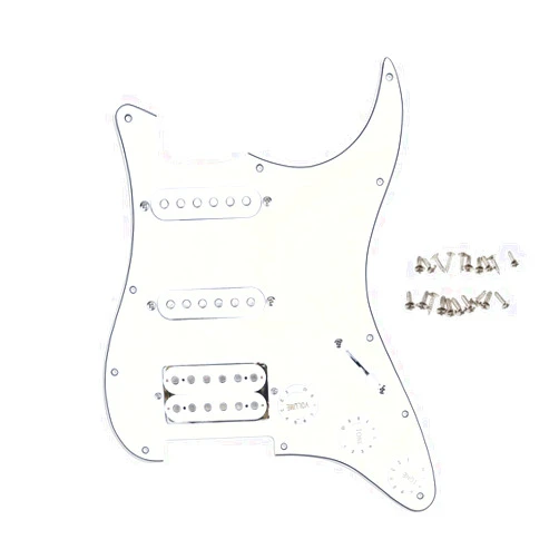 Musiclily 11 Hole SSH Prewired Strat Loaded Pickguard with Single Humbucker Pickups Set for Fender Stratocaster Electric Guitar,3Ply White