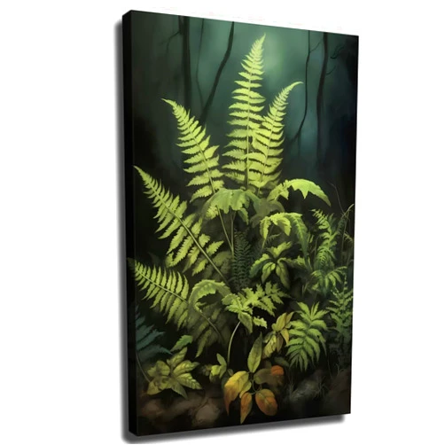 Cjkhgdoi Woodland Green Fern Wall Art, Dark Cottagecore Print, Botanical Moody Vintage Oil Painting, Dark Academia Wall Art, Vintage Decor Aesthetic (Framed,08×12 inch)