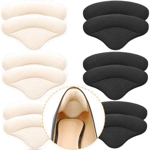 Comfowner 6 Pairs Heel Cushions Inserts for Loose Shoes, Heel Pads Grips Liner Snugs, Filler Improved Shoe Fit and Comfort, Prevent Too Big Shoes from Slipping,Heel Pains frictions and Blisters (Black & Beige)