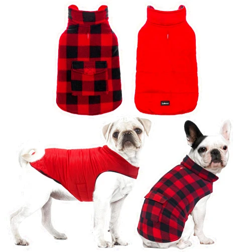 SCENEREAL Dog Winter Coat Christmas Reversible Jacket Warm Cold Weather Coats Windproof Waterproof Buffalo Plaid Vest Clothes for Small Medium Large Dogs Pets