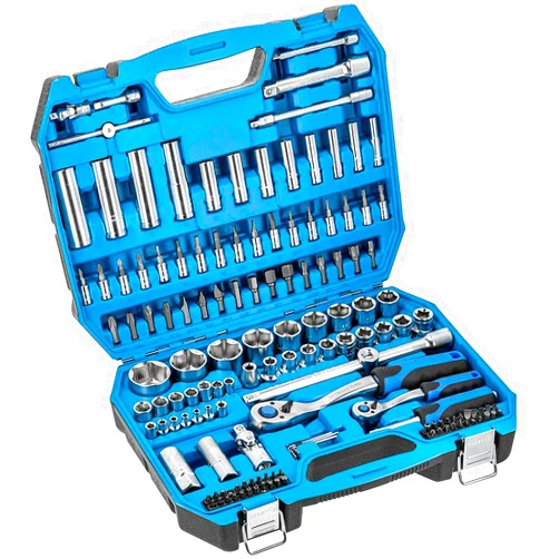 Högert Tool Set Tool Box - Tool Set Tool Tools Socket Spanner Set Screwdriver Ratchet - Black/Blue, 1/4 Inch, 1/2 Inch, HT1R440, 144 Pieces