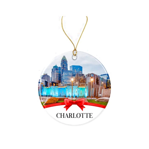 Tunla Charlotte Christmas Ornament, Christmas Ornaments Travel Souvenir Collection Gift for Family, Christmas Tree Ornament City Travel, Charlotte Travel Gift Xmas Holiday Printed on Both Sides
