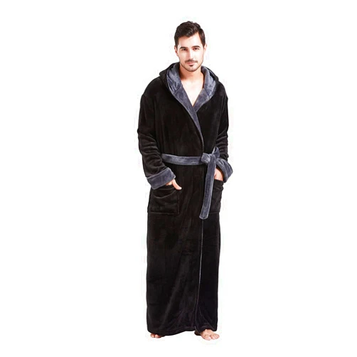 FashGudim Mens Robes Big and Tall with Hood Two-Tone Flannel Fleece Contrast Bathrobe Full Length Plush Long Robe House Coat