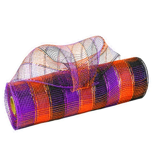 JStnana Purple Orange Black Stripe Deco Mesh Ribbon 10 inch for Wreath Making Supplies, Metallic Foil Burlap Deco Mesh Fabric Crafts Decorative Mesh for Thanksgiving Halloween Fall Wreath 30 Feets