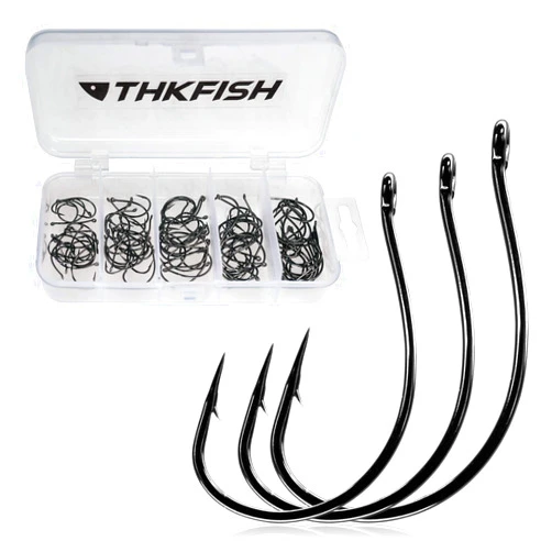 THKFISH 50Pcs/100Pcs/Box Fishing Hooks Drop Shot Hooks Wacky Worm Fish Hooks Size #3#2#1 1/0 2/0 Offset Circle Hooks for Fishing