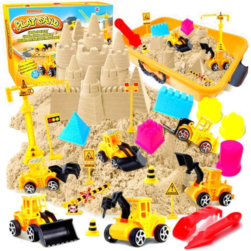 ESSENSON Construction Sensory Bin - Play Sand Kit with Toy Truck and 4lbs Magical Sand, Pretend Play Beach Sensory Toy Sandbox, Kids Gifts for Girls and Boys
