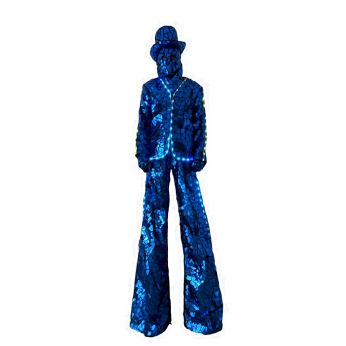 Earthradius Stilt walker Mirror Men Robot Dance Costume Gold Silver glass Modern Singer Outfit stage performance wear (Silver, XXL)