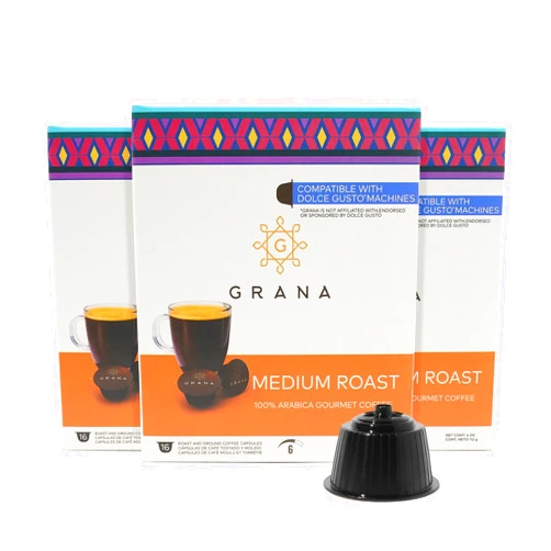 G GRANA Medium Roast 48 Capsules Compatible with Nescafe Dolce Gusto - 48 Single Serve Coffee Pods (3 Boxes of 16 capsules each) - 100% Arabica Single Source Ethical Coffee