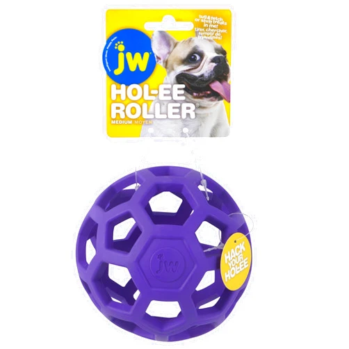 JW Pet Hol-ee Roller Dog Toy Puzzle Ball, Natural Rubber, Medium (4.5 Inch Diameter), Colors May Vary
