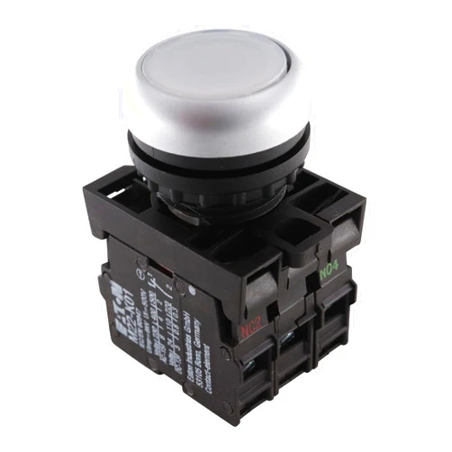 EATON M22-DRL-W-K11-230W-P LED Illuminated Push-Button Kit, Maintain, 1NO/1NC, White