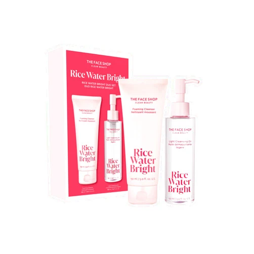 The Face Shop Rice Water Bright Double Cleansing Duo Set with Ceramide, Korean Skin Care, Gentle Face Wash & Pore Control Cleansing Oil, Hydrating, Moisturizing, Vegan Facial Cleanser, Makeup Remover