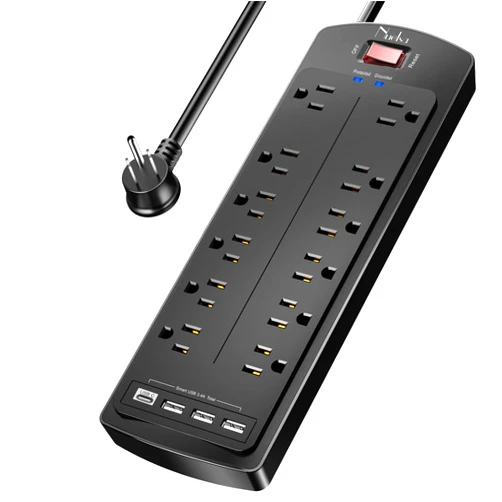 Nuetsa Power Strip, Nuetsa Surge Protector with 12 Outlets and 4 USB Ports, 6 Feet Flat Plug Extension Cord (1875W/15A) for for Home, Office, Dorm Essentials, 2700 Joules, ETL Listed (Black)