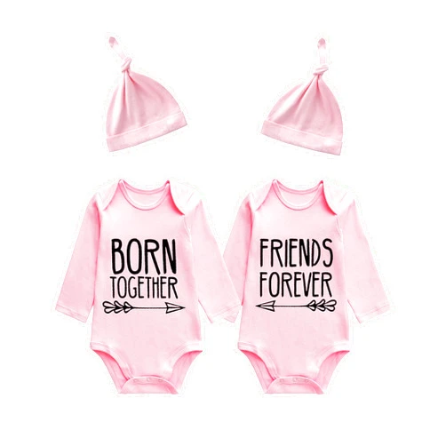 YSCULBUTOL Baby Twins Bodysuits Best Friends Forever Baby Clothes Set with Bibs Girl Outfit with hat