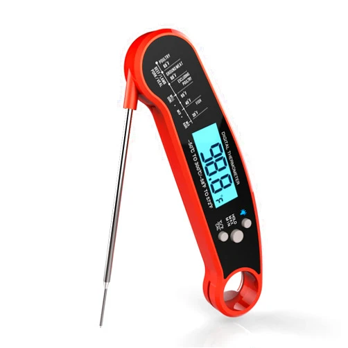 Nescope Digital Meat Thermometer Instant Read Waterproof Food Thermometer BBQ thermometer with Backlight Magnet Calibration Thermometer for Kitchen Outdoor Cooking BBQ Grill Candy (Red) (Red)