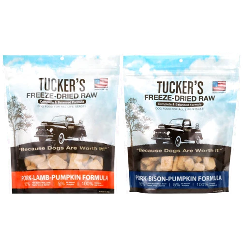 Tucker's Raw Frozen Freeze Dried Raw Dog Food, Pork, Lamb & Pumpkin Formula and Pork, Bison & Pumpkin Formula, Red Meat Variety Pack of 2