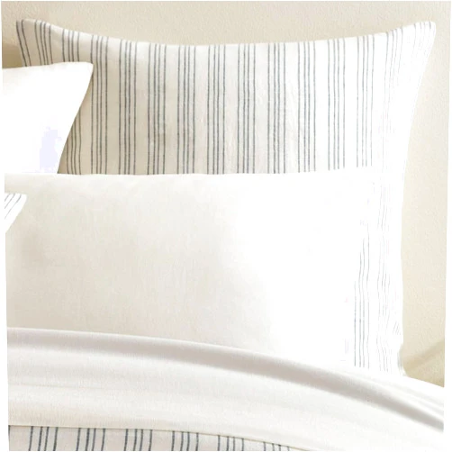 Pine Cone Hill Lush Linen Stripe Slate Blue Duvet Sham, King Size, Blue/White Stripe Pattern