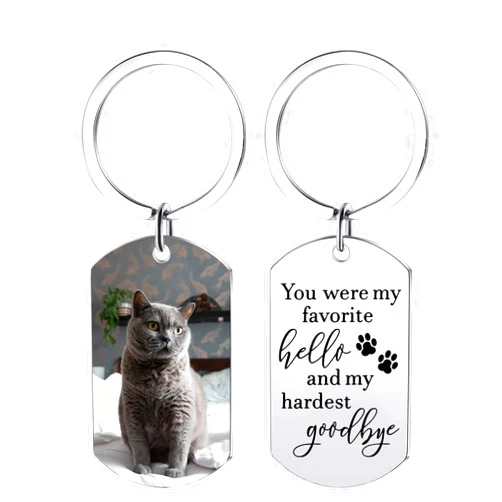 Funnylife Personalized Pet Memorial Keychain for Cats Stainless Steel Custom Pet Photo Memory Keepsake Loss of Cat Sympathy Gifts Cat Pass Away Gifts