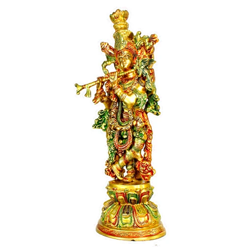 eSplanade Brass Krishna Kishan Murti Idol Statue Sculpture | Pooja Idols | Home Decor (15 Inch)