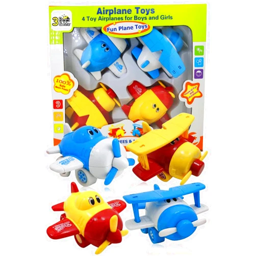 3 Bees & Me Airplane Toys - Set of 4 Toy Airplanes for Boys and Girls - Fun Toys for Toddlers & Kids - Colors May Vary