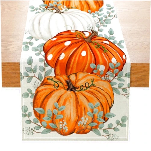 ONFAON Fall Decorations for Home, Fall Table Runner 13x72 Inch, Pumpkins Eucalyptus Leaves Thanksgiving Farmhouse Decor Table Decoration for Kitchen Dinning, Indoor Outdoor Dinner Party ZQZX02
