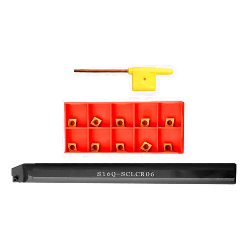 Jumplushion S16Q-SCLCR06 16mm Internal Lathe Boring Bar Turning Tool Holder with 10 CCMT060204 Carbide Inserts, 180mm Shank Length, T15 Wrench for CNC Metalworking