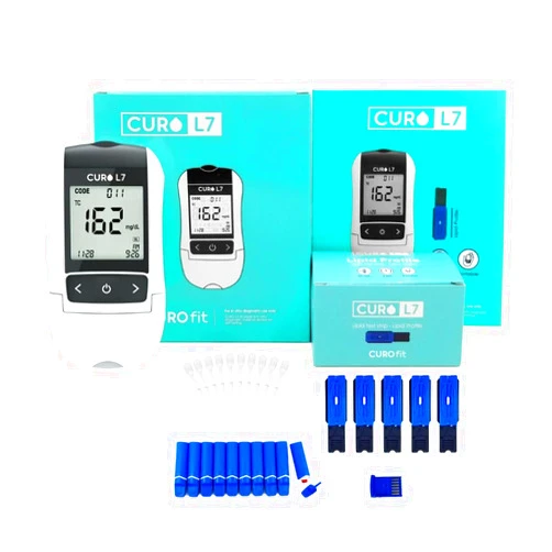 CUROFIT CURO-L7 Professional Grade Blood Cholesterol Testing with Home KIT - All-in-One Test Device, Test Strips 5ea, Lancets, and EziTube Rod Included