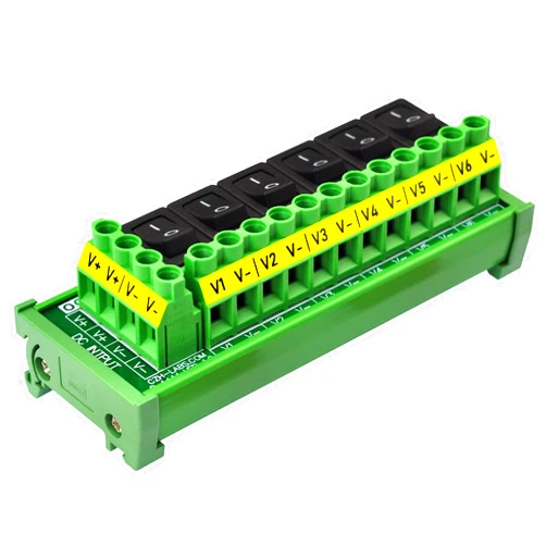 OONO DIN Rail Mount 6 Channel Rocker Switch DC Power Distribution Strip Module