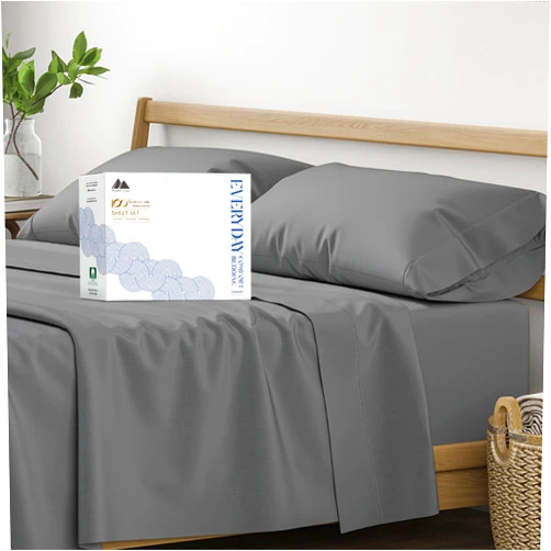 Mayfair Linen 100% Organic Cotton Queen Percale Sheet Set - Dark Grey Cotton Percale Sheets Queen, 4 Piece Percale Sheets Queen Size, Crisp, Cooling Sheets, 16