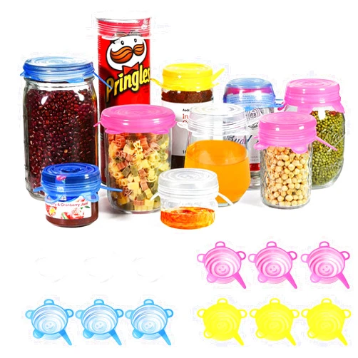 Longzon Silicone Food Lid, [12 pcs] Eco Expandable Silicone Lid, Reusable Stretch Film for Cup/Bottle, for Microwave Ovens, Fridge Storage, LFGB, FDA, BPA-Free