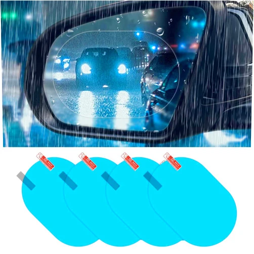 UZZH 4PCS Car Rearview Mirror Films, Waterproof Rainproof Anti Fog Glare Rear View Mirror Protective Stickers, HD Nano Coating Side Mirror Rain Guards for Car Windows, Rearview Mirrors (Oval)