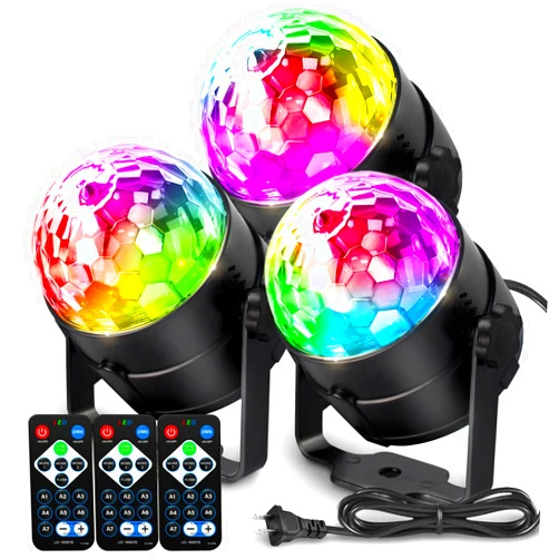 NEQUARE [3-Pack] Disco Ball DJ Party Lights Sound Activated with Remote Control Strobe Lamp 7 Modes Stage Light for Home Room Dance Parties Karaoke Halloween Christmas Birthday Decorations