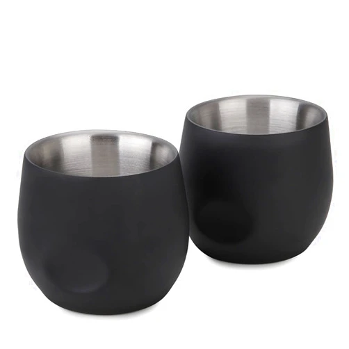 Kitchenexus Stainless Steel Espresso Cups 2 pcs Set, Double Wall Insulated Unbreakable Small Cup for Outdoor Events Picnics Party (Black-Large-6 OZ)