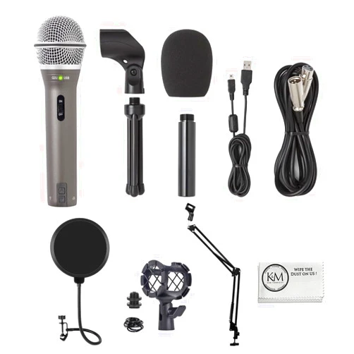 Samson Q2U Recording & Podcasting Pack | Gray Bundled with Shockmount + Pop Filter + Mic Arm + Microfiber Cleaning Cloth (5 Items)