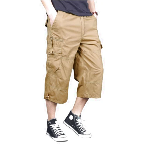 MAGNIVIT Men's Capri Long Elastic Cargo Shorts below Knee Shorts 3/4 Cotton Cargo Casual Shorts with Multi-Pockets