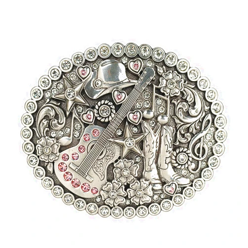 Blazin Roxx Women's Musical Western Buckle, Crystal Embellished with Beaded Edge