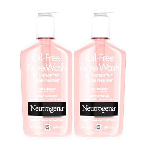 Neutrogena Oil-Free Pink Grapefruit Pore Cleansing Acne Wash and Daily Liquid Facial Cleanser with 2% Salicylic Acid Acne Medicine and Vitamin C, Twin Pack, 9.1 fl. oz, 2 Pack