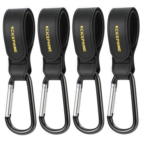 Kcicephine 4Pack Universal Baby Stroller Hooks Clips for Hanging Bags and Shopping,Convenient Stroller Straps Accessories Perfect for Uppababy, Babyzen Yoyo, Britax, Bugaboo, Bob, Buggy, Shopping Cart（Black）