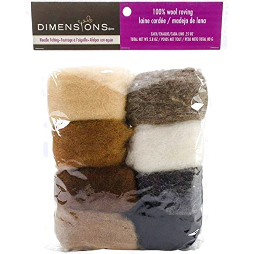 Dimensions Needlecrafts Natural Earth Tone Wool Roving for Needle Felting, 8 pack, 80g