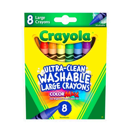 Crayola 523280 Ultra-Clean Washable Crayons, Large, 8 Colors/Box