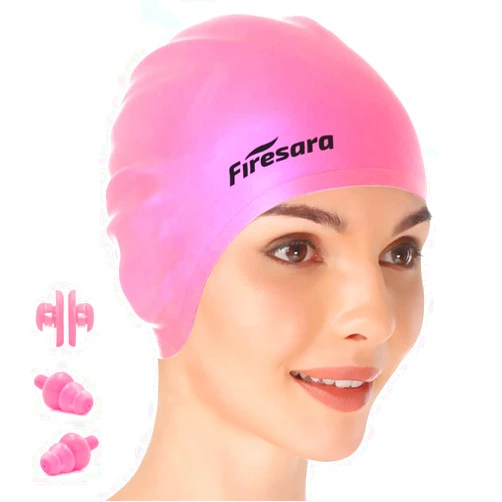 Firesara Swim Cap, Original Updated Swimming Cap 3D Ergonomic Design Comfortable Durable Ear Protection for Women Kids Men Adults Boys Girls for Long or Short Hair with Nose Clip and Ear Plugs