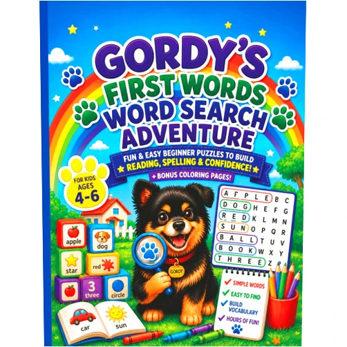 Paula Odom Gordy’s First Words Word Search Adventure for Kids Ages 4–6: Fun & Easy Beginner Puzzles to Build Reading, Spelling & Confidence + Bonus Coloring Pages (Gordy’s Adventure Word Search Series)