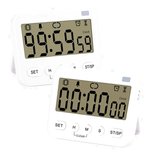 Stonylab 2pk Digital Timer Clock, 2 Pack Premium Multi-Function Digital Clock Countdown Timer Kitchen Event Timer with Alarm, Magnetic Back Big Digits Display Vibration/Flashlight/Sound Alarm