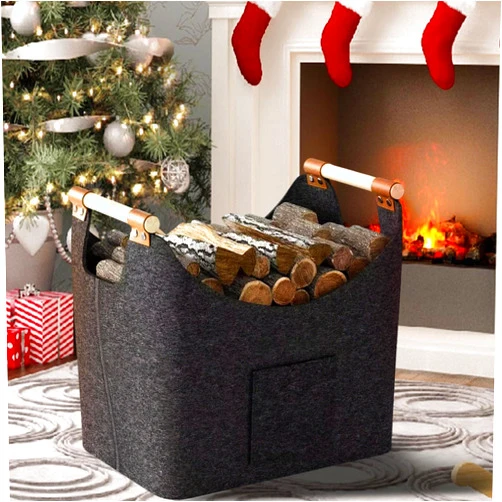 TOOCA BEAR Storage Basket,Felt Foldable Storage Basket Indoor Firewood Carrying Bag with Handles,Large Capacity Storage in for Home Clothes,Toys Organizing