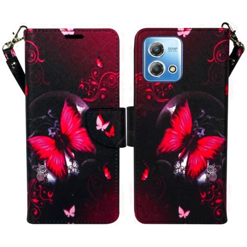 Zase Moto G Stylus (2023) 4G LTE Wallet Phone Case Protective Cover Cute Premium PU Leather Flip Magnetic Closure w/Kickstand ID Card Slot Strap Design for Motorola G Stylus 2023 (Hot Pink Butterfly)