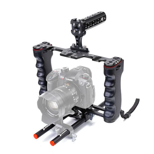 Zeadio Camera Video Rig Cage, Aluminum Filmmaking Movie Making Kit with Top Handle & Arca Type Base and Two 15mm Rod Guide, Compatible with All DSLR Camera and Camcorder