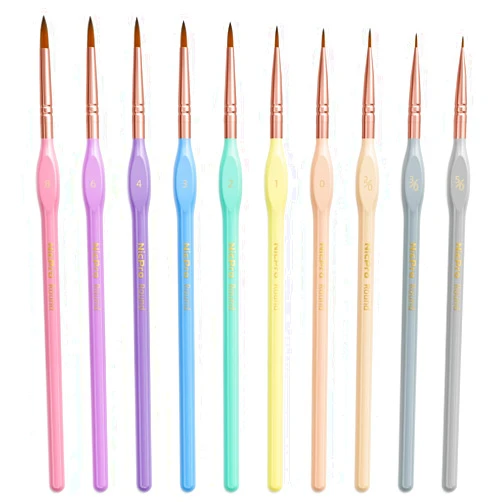 Nicpro 10PCS Micro Fine Detail Paint Brush Set, Macaron Pastel Small Miniature Fine Tip Detail Brushes Kit for Acrylic Oil Watercolor, Craft, Models, Miniatures, Rock Painting, Paint by Numbers