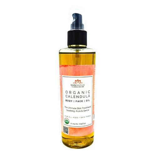 Bodyceuticals Certified Organic Calendula Oil - High Potency Farm Fresh Flower & Olive Oil | Moisturizing Skincare & Repair| Non-GMO | Vegan | Kosher | Wheat-Free | Gluten-Free | Soy-Free | 7.5oz